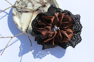 Brown Lace Trim Scrunchie