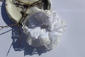 White Lace Trim Scrunchie