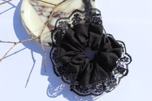 Black Lace Trim Scrunchie